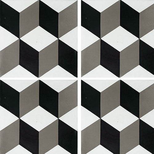 Carreau de ciment CUBE noir et blanc géométrique 20x20 cm ref7290-3 - 0.48m² Carreaux ciment véritables