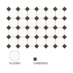 Carrelage 10x10 mat octogone blanc Fluoro avec cabochons - 1m² - zoom