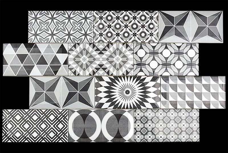 Carrelage METRO 21396 décor ciment PATCHWORK Noir et Blanc 7.5x15 cm - 0.5m² - 4