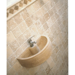 Demi vasque pierre travertin beige avec trou de robinet 42x26x12 cm - zoom
