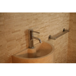 Demi vasque pierre travertin beige avec trou de robinet 42x26x12 cm - zoom