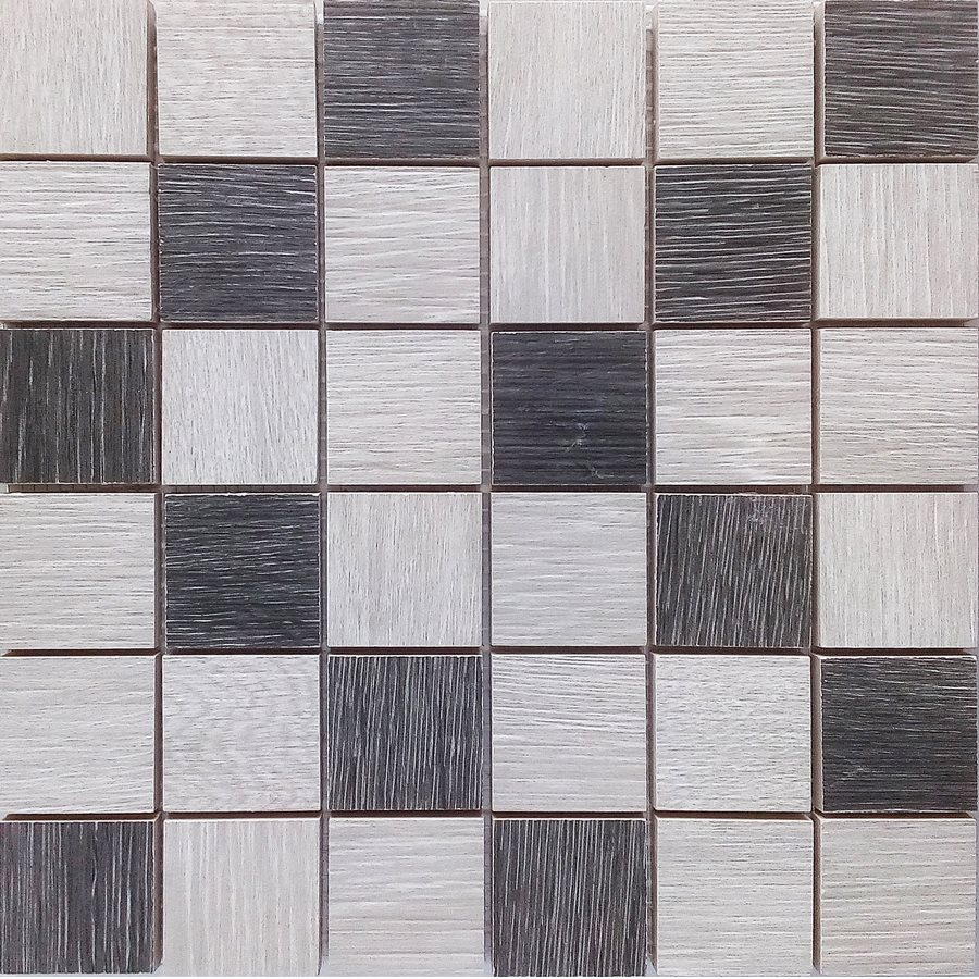 Malla Wood Mix Gris - Mosaique imitation bois - grès cérame 29x29cm - unité - zoom