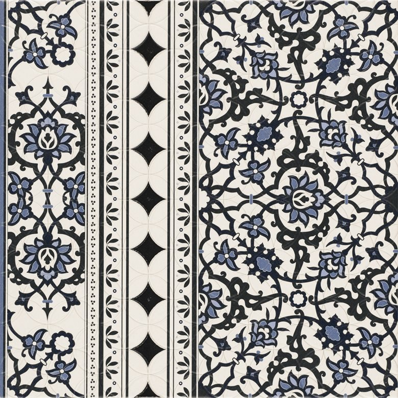 Carrelage azulejos fleurs bleues ORLY DECO CENEFA (bordure) 44x44 cm - 1.37m² - zoom