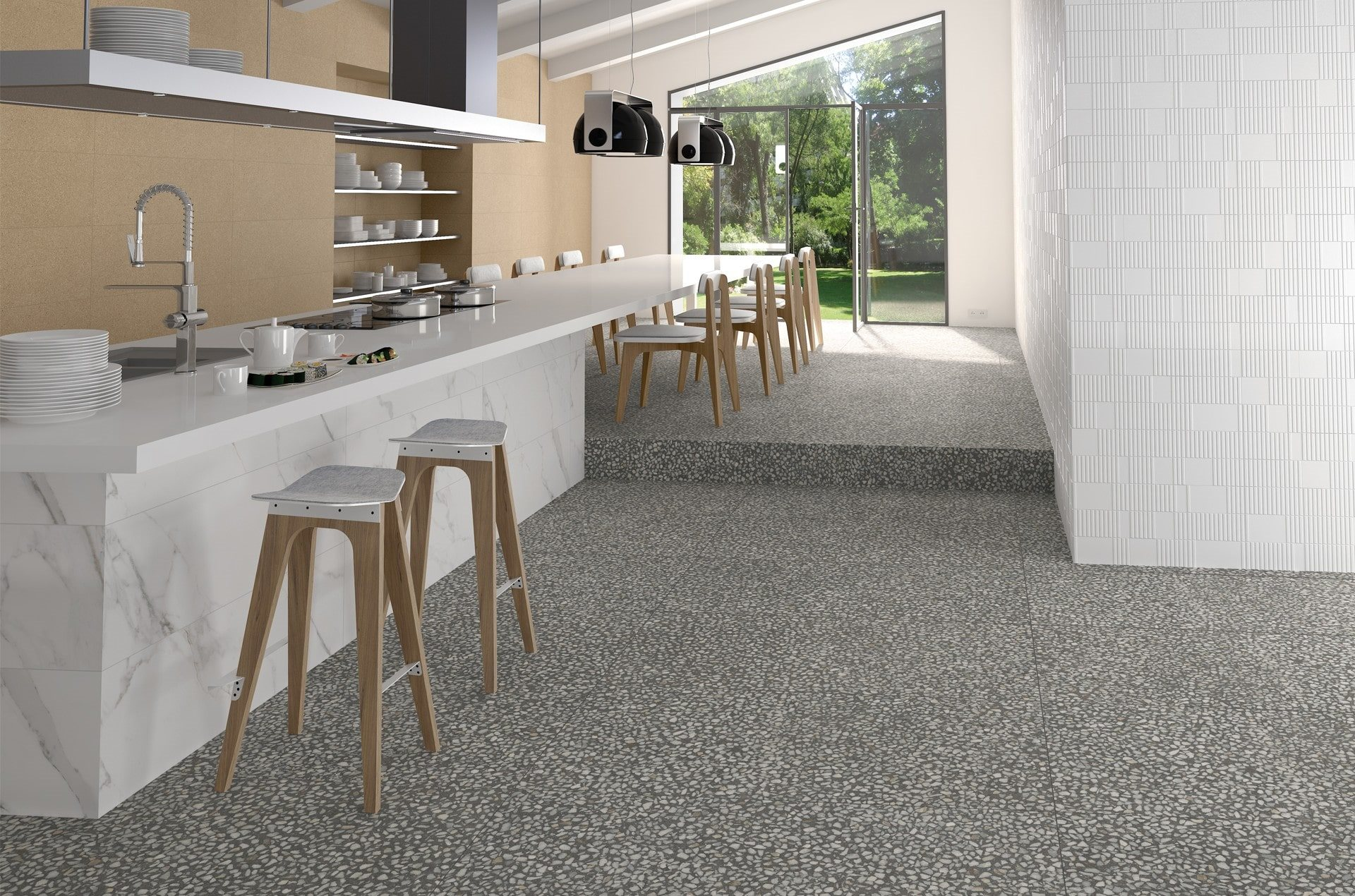 Carrelage imitation granito terrazzo 60x60 cm PORTOFINO Cemento - 1.08m² - 1