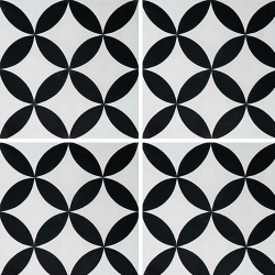 Carreau de ciment véritable Quatre feuilles noir et blanc 20x20 cm ref7180-3 - 0.48m² - zoom