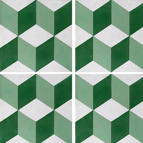 Carreau de ciment CUBE vert, blanc géométrique 20x20 cm ref7290-1 - 0.48m² Carreaux ciment véritables