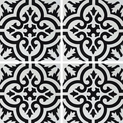 Carreau de ciment motif ancien floral noir et blanc 20x20 cm ref7900-7 - 0.48m² - zoom