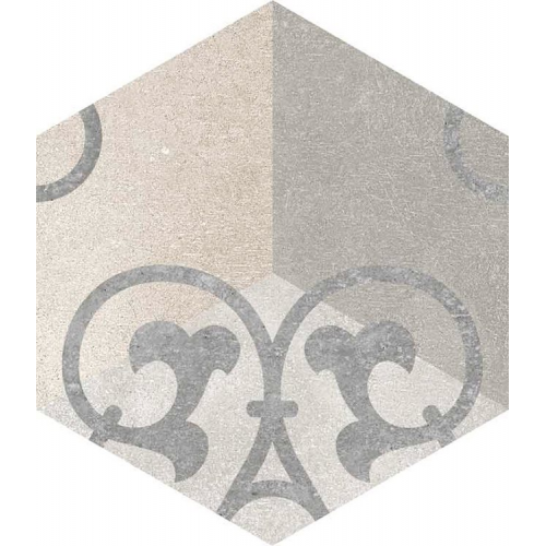 Carrelage hexagonal tomette vieillie décor arabesque 23x26.6cm KUNASHIR - 0.504m² Vives Azulejos y Gres
