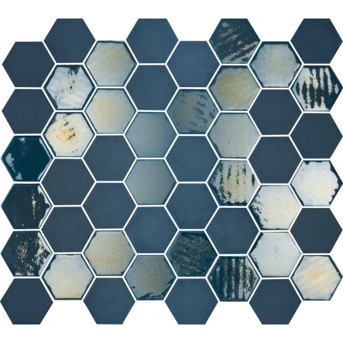 Mosaique mini tomette hexagonale bleu marine 25x13mm SIXTIES BLUE - 1m² Togama