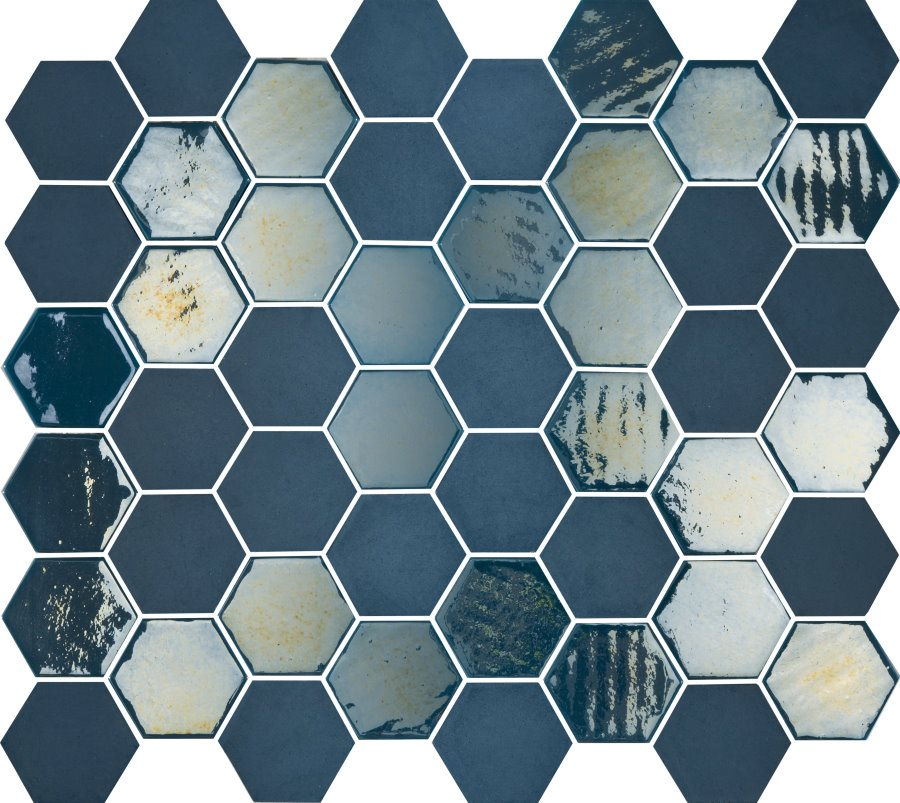 Mosaique mini tomette hexagonale bleu marine 25x13mm SIXTIES BLUE - 1m²