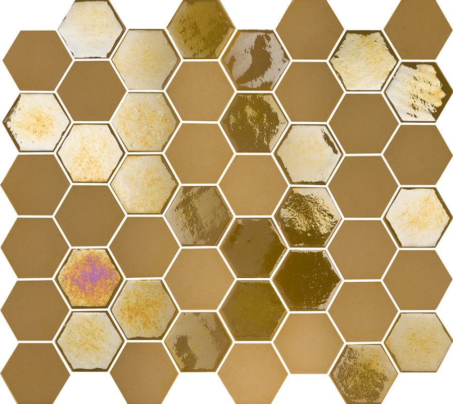 Mosaique mini tomette hexagonale dorée 25x13mm SIXTIES MUSTARD - 1m² - zoom