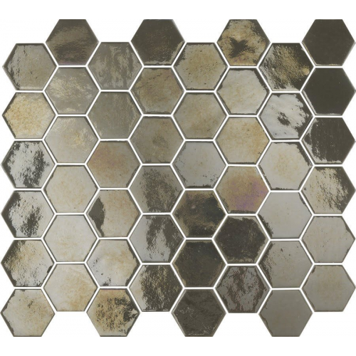 Mosaique mini tomette hexagonale marron gris 25x13mm SIXTIES PEARL TAUPE - 1m² Togama