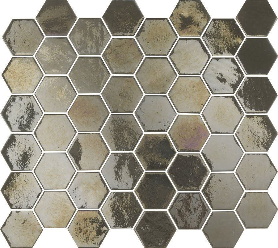 Mosaique mini tomette hexagonale marron gris 33x29.8cm SIXTIES PEARL TAUPE - 1m²