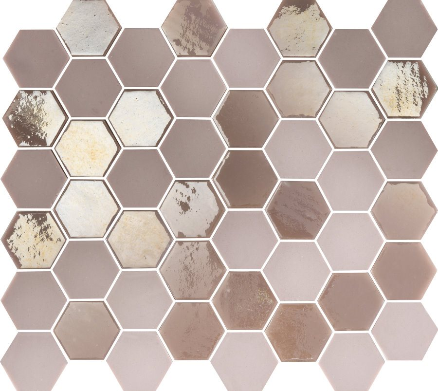 Mosaique mini tomette hexagonale rose 25x13mm SIXTIES PINK - 1m² - zoom