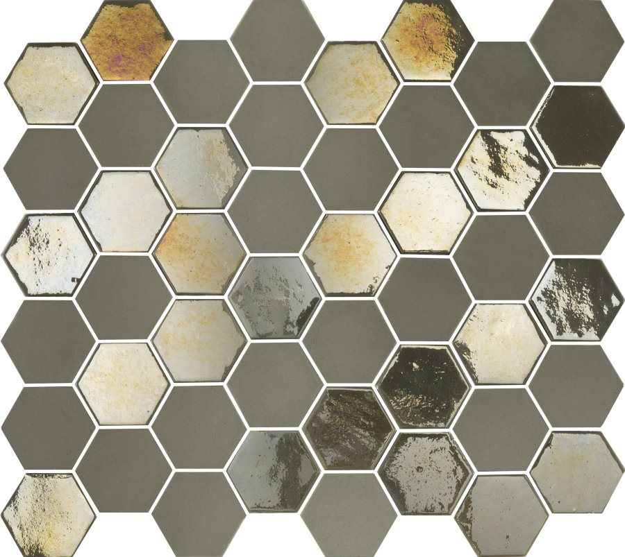 Mosaique mini tomette hexagonale beige nuancé 25x13mm SIXTIES TAUPE - 1m² - zoom
