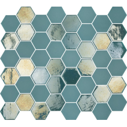 Mosaique mini tomette hexagonale bleu vert 25x13mm SIXTIES TURQUOISE - 1m² - zoom