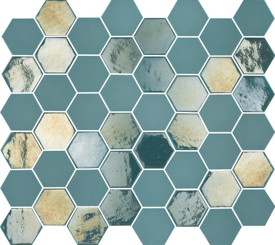 Mosaique mini tomette hexagonale bleu vert 25x13mm SIXTIES TURQUOISE - 1m² - zoom