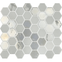Mosaique mini tomette hexagonale blanc ivoire nacré 25x13mm SIXTIES WHITE- 1m² - zoom
