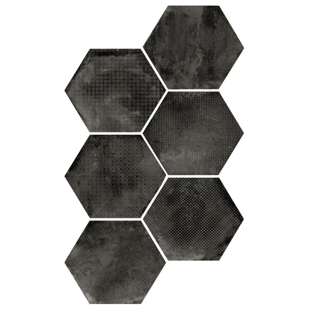 Carrelage hexagonal décor noir 29.2x25.4cm URBAN HEXAGON MÉLANGE DARK 23604 R9 - 1m² - 1