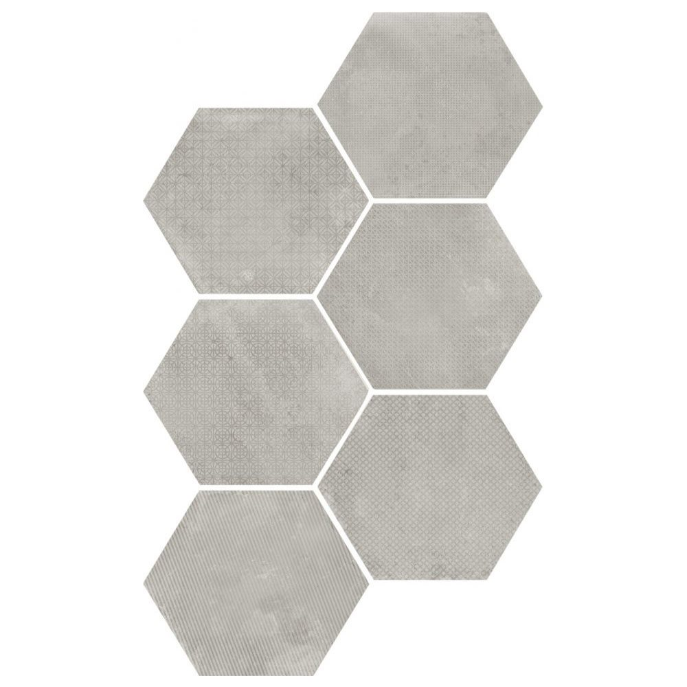 Carrelage hexagonal décor gris 29.2x25.4cm URBAN HEXAGON MÉLANGE SILVER 23603 R9 - 1m² - 2