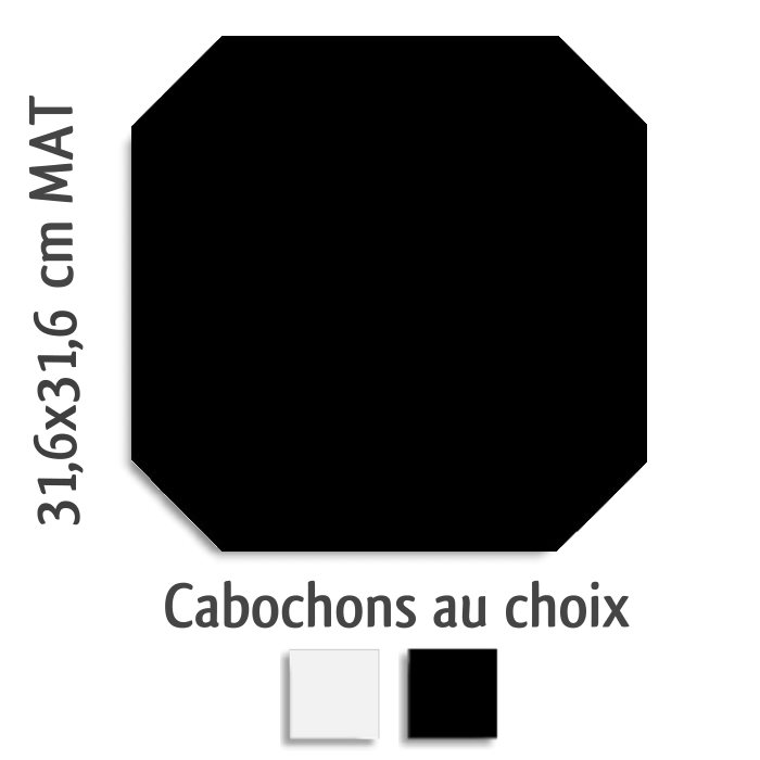 Carrelage octogonal rectifié 31.6x31.6 noir mat et cabochons MONOCOLOR NEGRO - 1m² - zoom