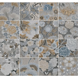 Carrelage imitation ciment floral 20x20 cm FLORE gris - 1m² - zoom