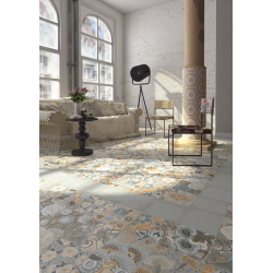 Carrelage imitation ciment floral 20x20 cm FLORE gris - 1m² 