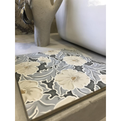 Carrelage imitation ciment floral 20x20 cm FLORE gris - 1m² - zoom