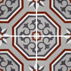 Carreau de ciment véritable motif floral arabesque 20x20 cm ref7340-2 - 0.48m² - zoom