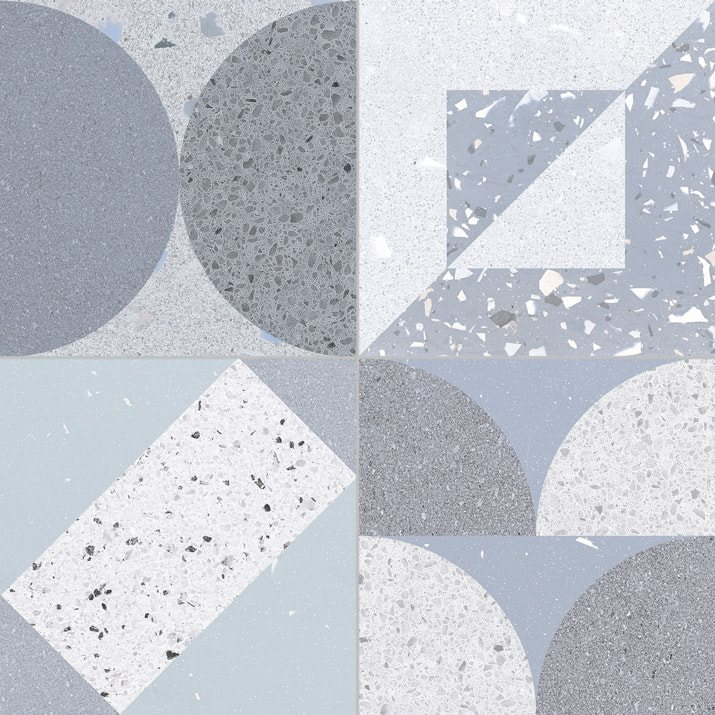 Carrelage style ciment terrazzo FUSION BLUE 33x33 cm R9 - 1.32m² - zoom