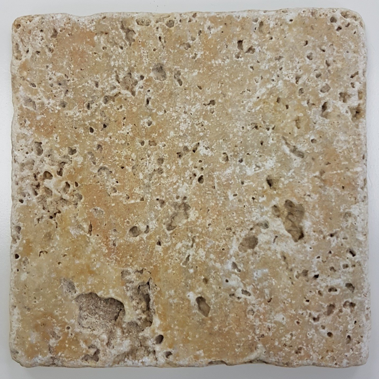 Carrelage pierre TRAVERTIN TR-TAS SCABOS beige noce 10x10CM - 1er choix- 0.5m²