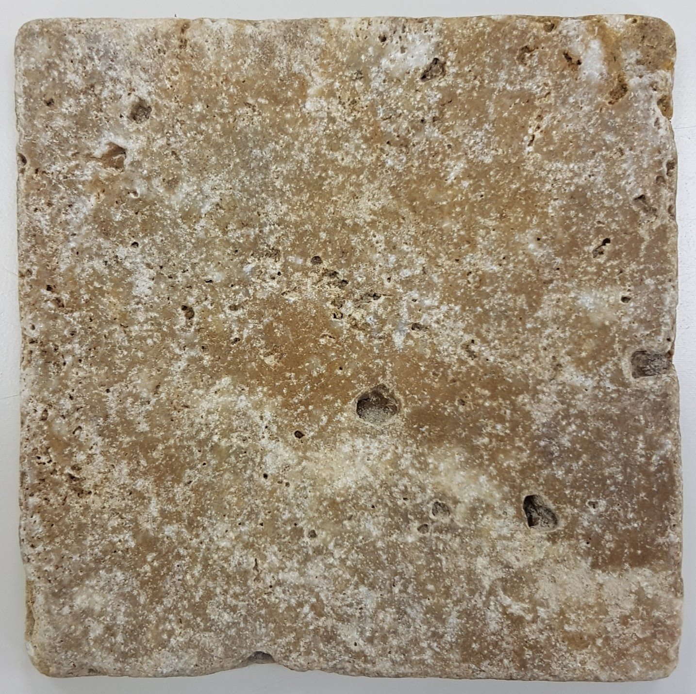 Carrelage pierre TRAVERTIN TR-TAS SCABOS beige noce 10x10CM - 1er choix- 0.5m² - 3
