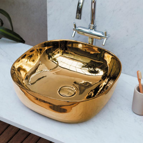 Vasque en céramique vitrifiée OR doré 42.5x42.5 cm