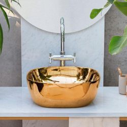 Vasque en céramique vitrifiée OR doré 42.5x42.5 cm - zoom