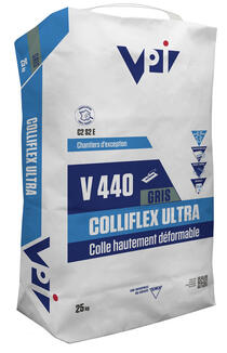 Sac de colle carrelage Colliflex Ultra V440 couleur grise, conditionnement et marque visibles