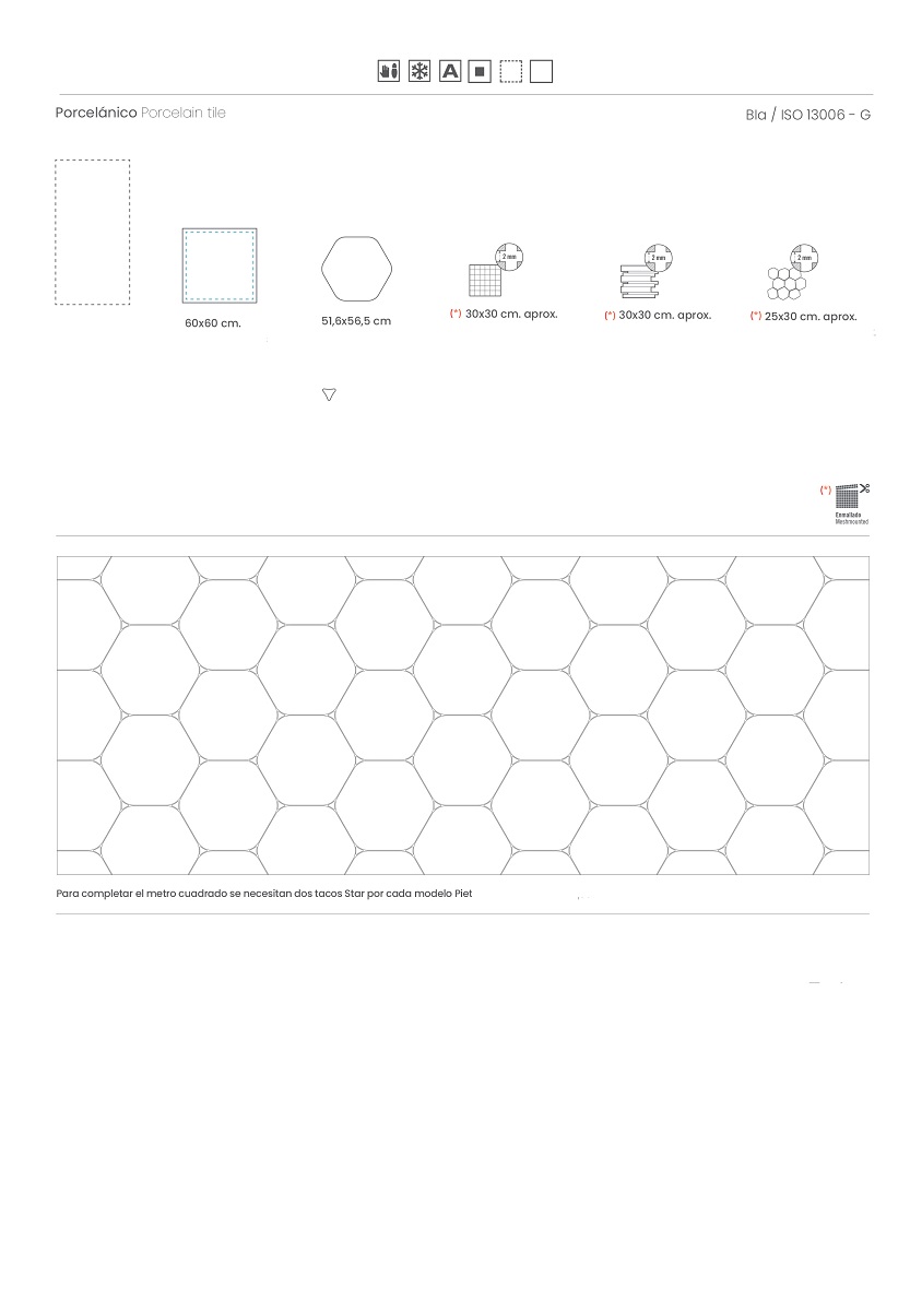 Carrelage hexagonal grand format imitation béton SPA PIET BEIGE 51'6X56'5 - 0,913 m² - 11