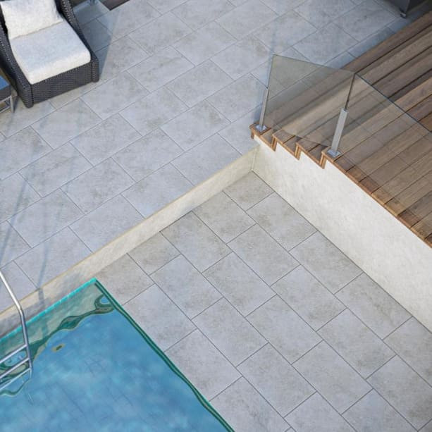 Carrelage effet pierre de travertin 40x60 pour terrasse piscine