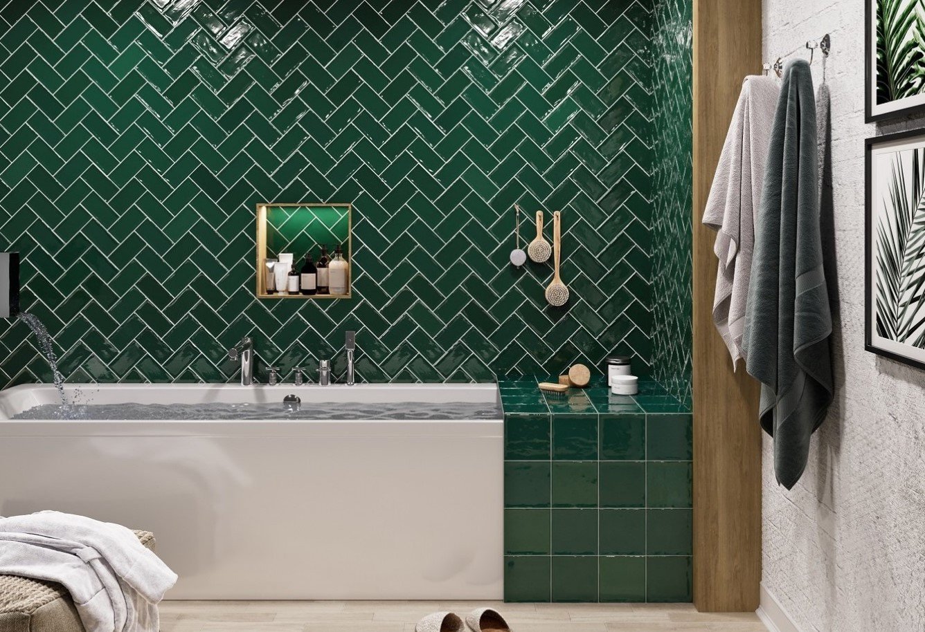 Zellige vert carré pour salle de bain