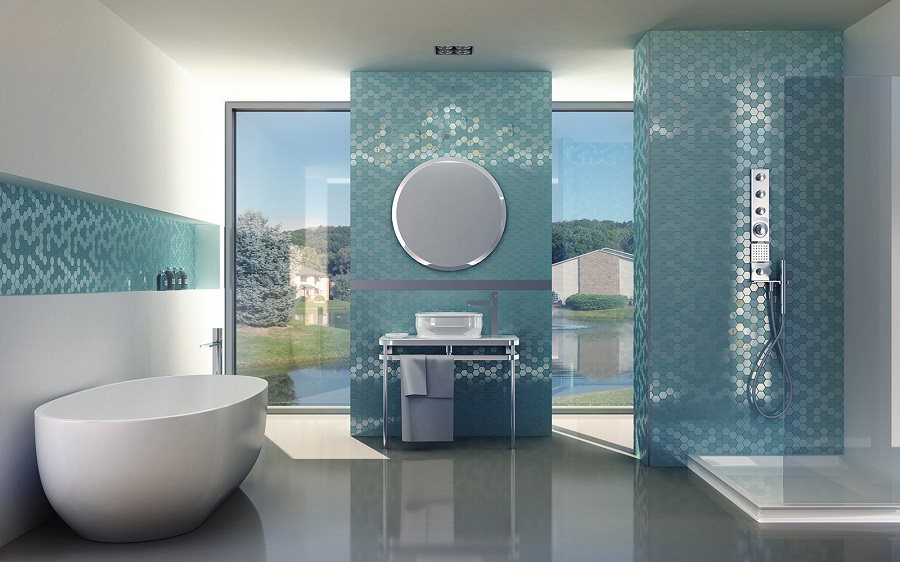 Mosaique bleue salle de bains